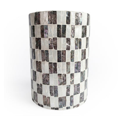 Glossy mosaic cylindrical side table on white background