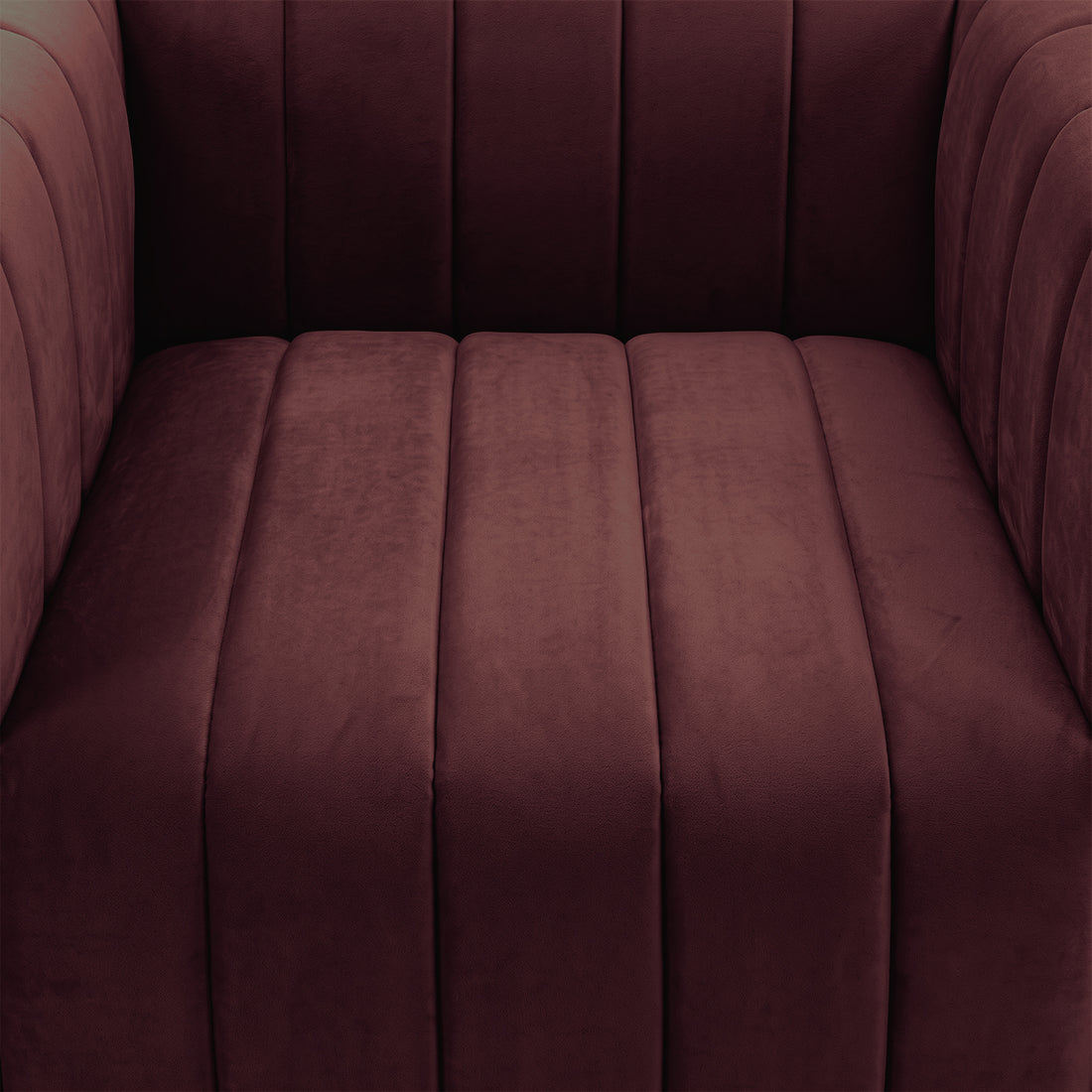Overhead partial view of burgundy upholstered seating