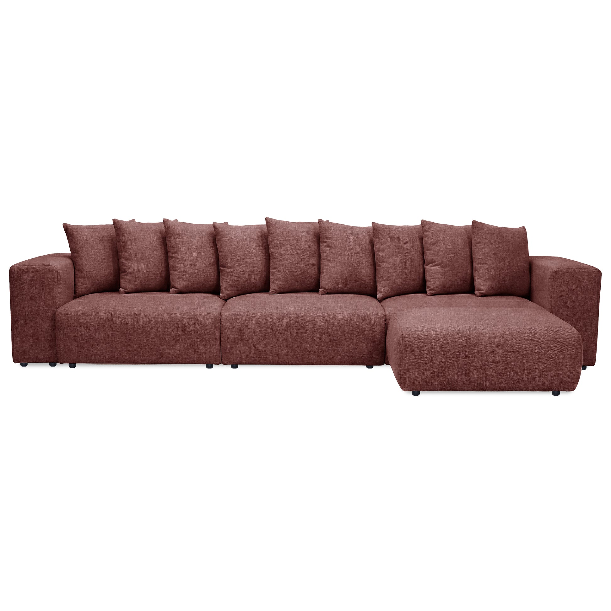 Reddish-brown L-shaped sectional sofa on white background