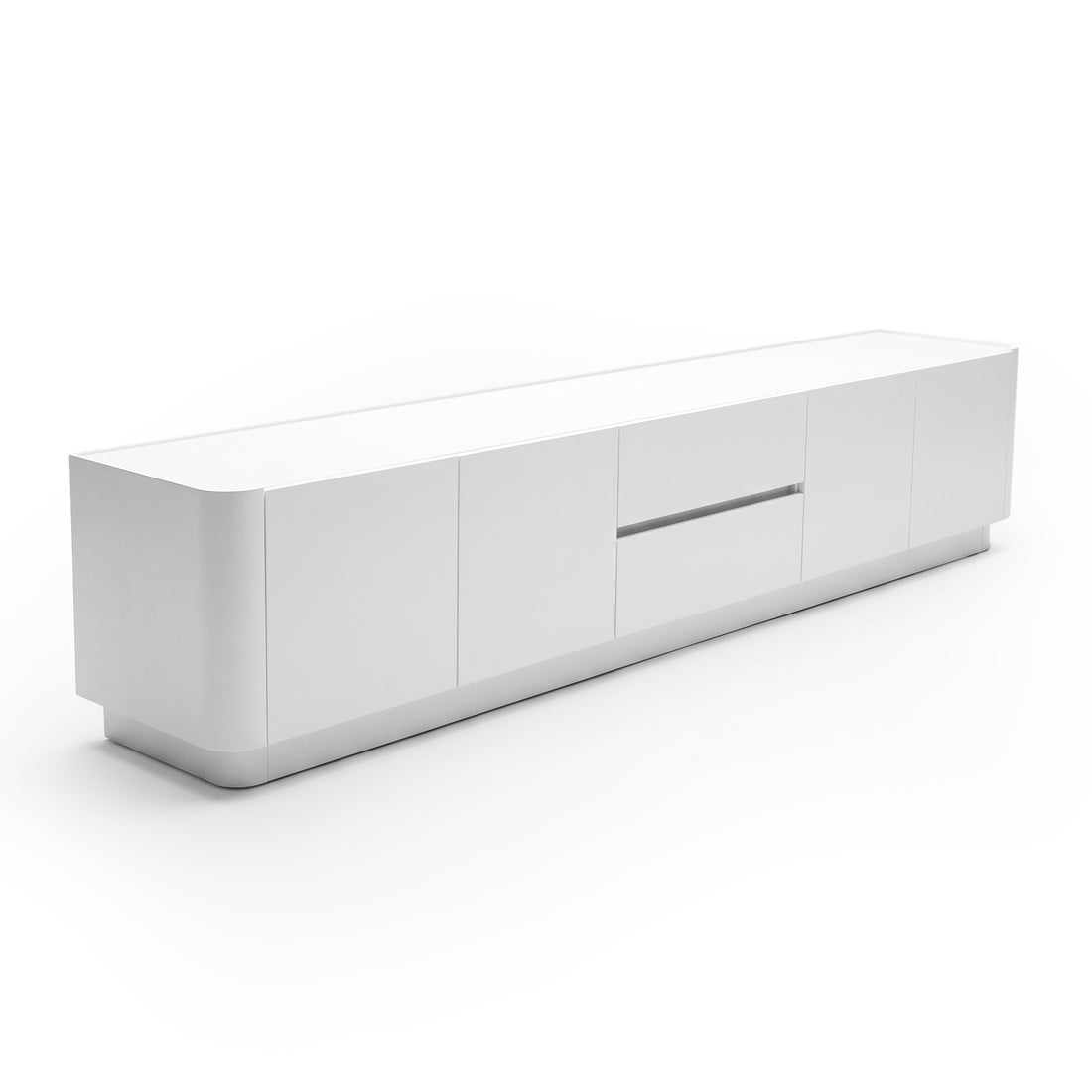 Long white sideboard or TV console on a white background