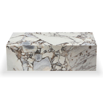 Solene 100cm Coffee Table in Blue Galaxy, a rectangular marble slab with dark veining, serves as an elegant, low-profile coffee table, enhancing any lounge with its sophisticated, natural beauty.
