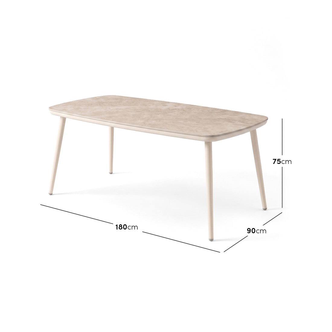 Rectangular dining table with dimensions shown on a white background