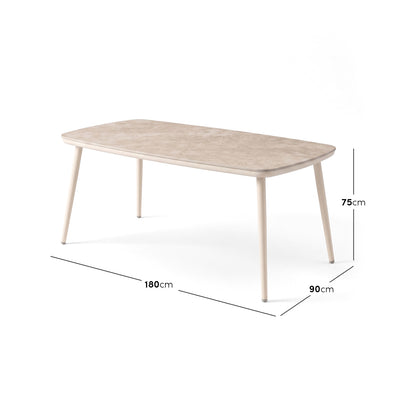 Rectangular dining table with dimensions shown on a white background