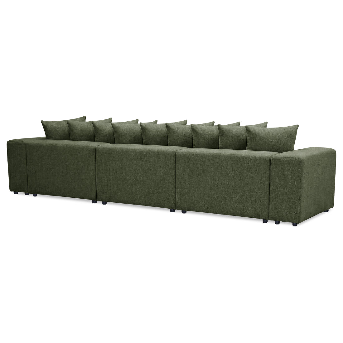 Green sectional sofa angled shot on white background
