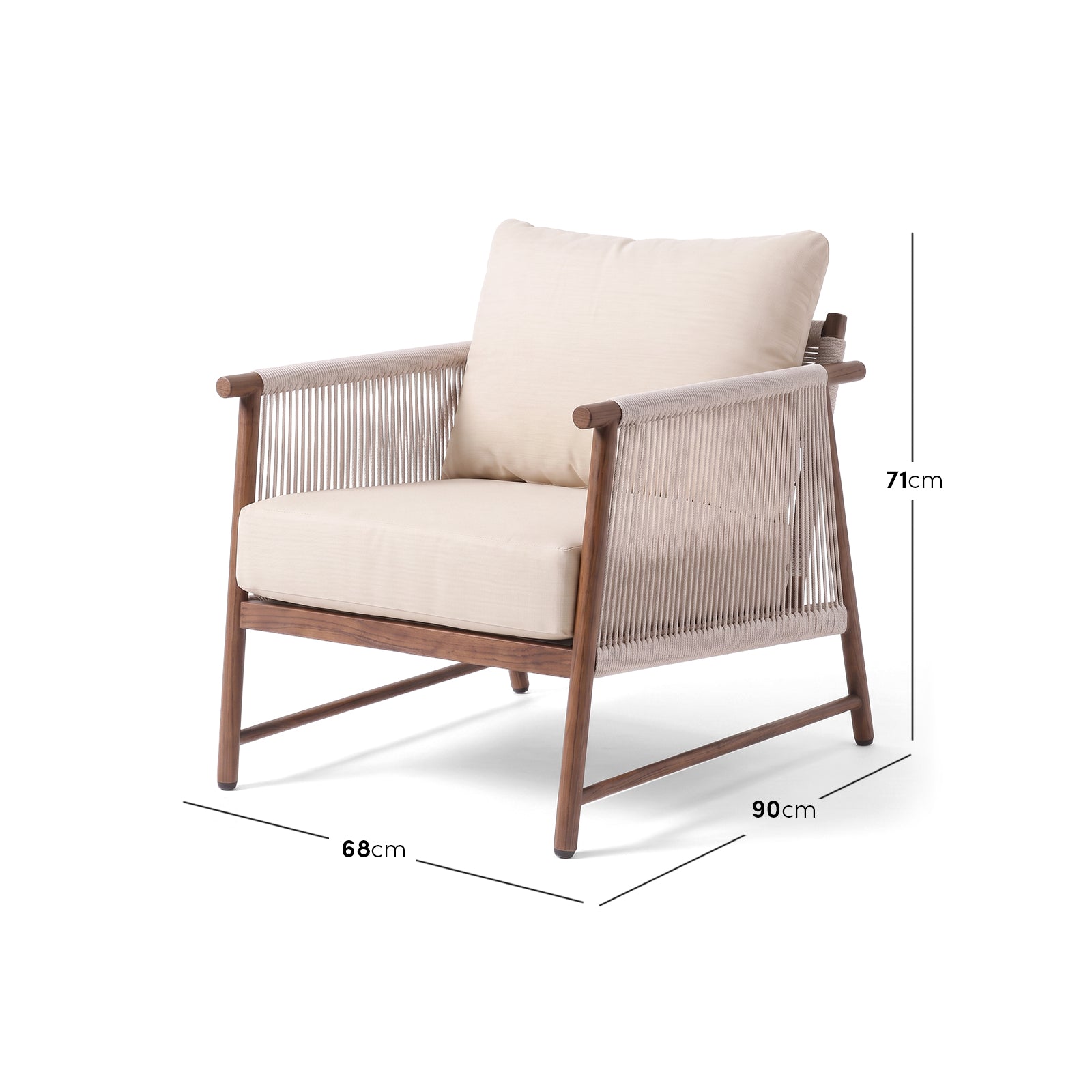 Armchair on white background with dimensions marked
