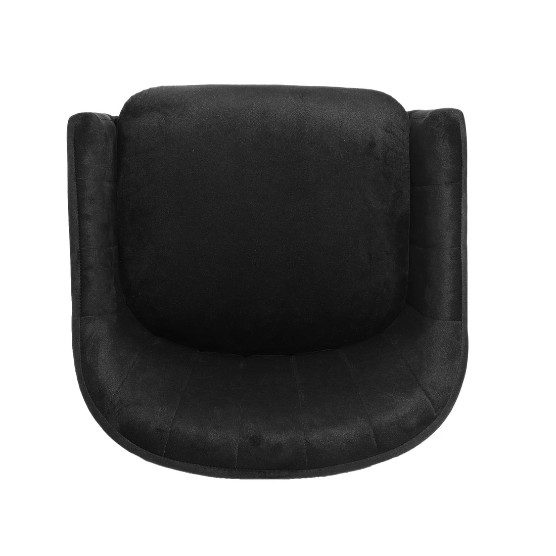 Liora Velvet Curved Accent Armchair in Black, featuring a plush, low-profile design with a sculpted high backrest and armrests, perfect for cozy seating in compact spaces.