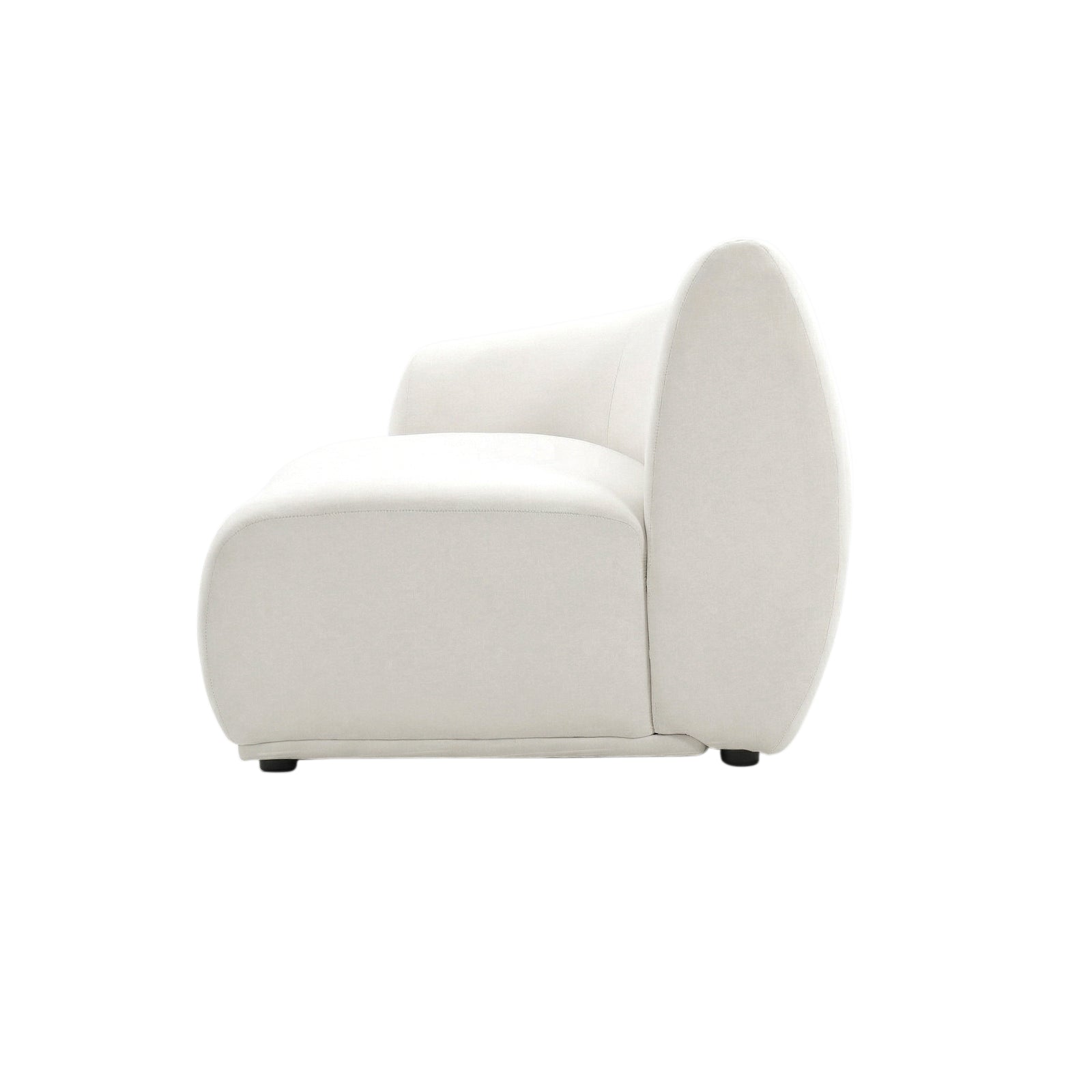Side profile of white sofa on white background