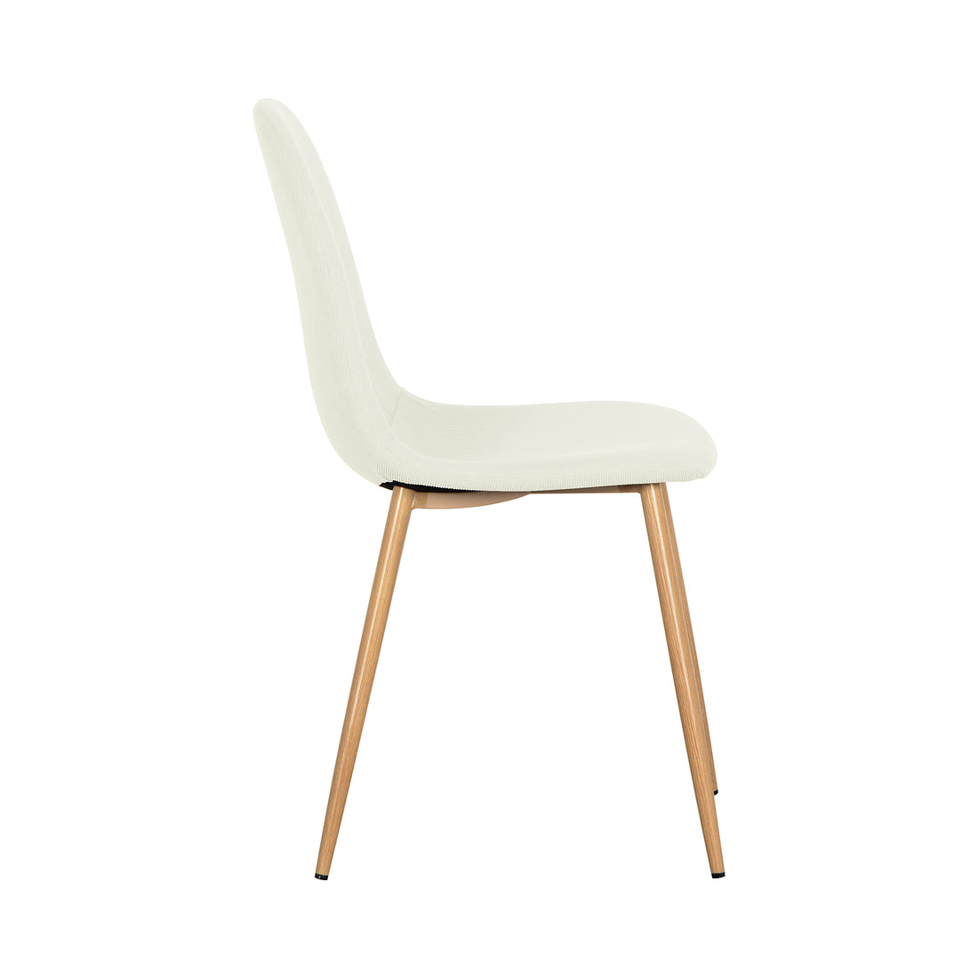 Florida Corduroy Fabric Dining Chairs Set of 4 in Sand, featuring cream-colored, gently curved seats and backs with oak-finish metal legs, combining modern design with corduroy texture for comfort and style.