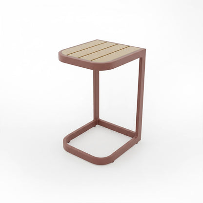 Paloma Modular Outdoor Lounge Set in Terracotta featuring a sleek C-table with a cantilevered metal frame and light-wood slatted tabletop, designed for sliding alongside sofas or chairs.