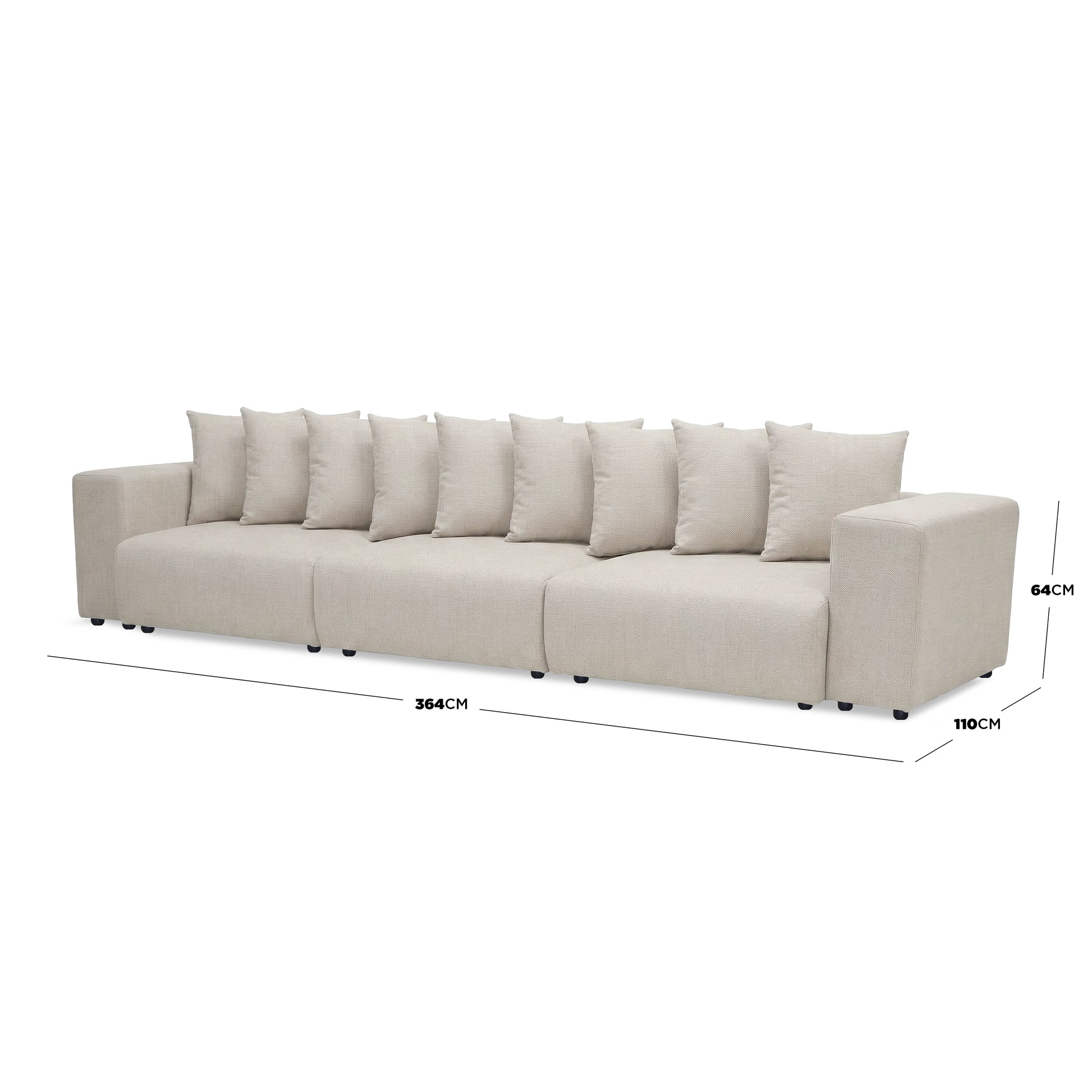 Beige sectional sofa with dimensions displayed