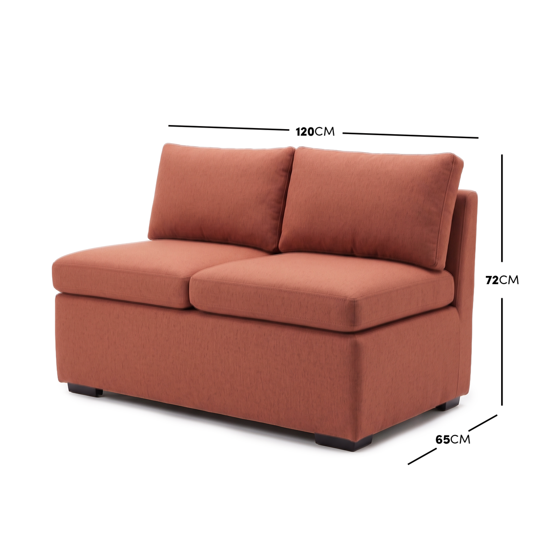 Terracotta loveseat with width height and depth dimensions