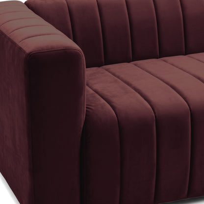 Close-up of Dark Merlot sofa arm and seat upholstery