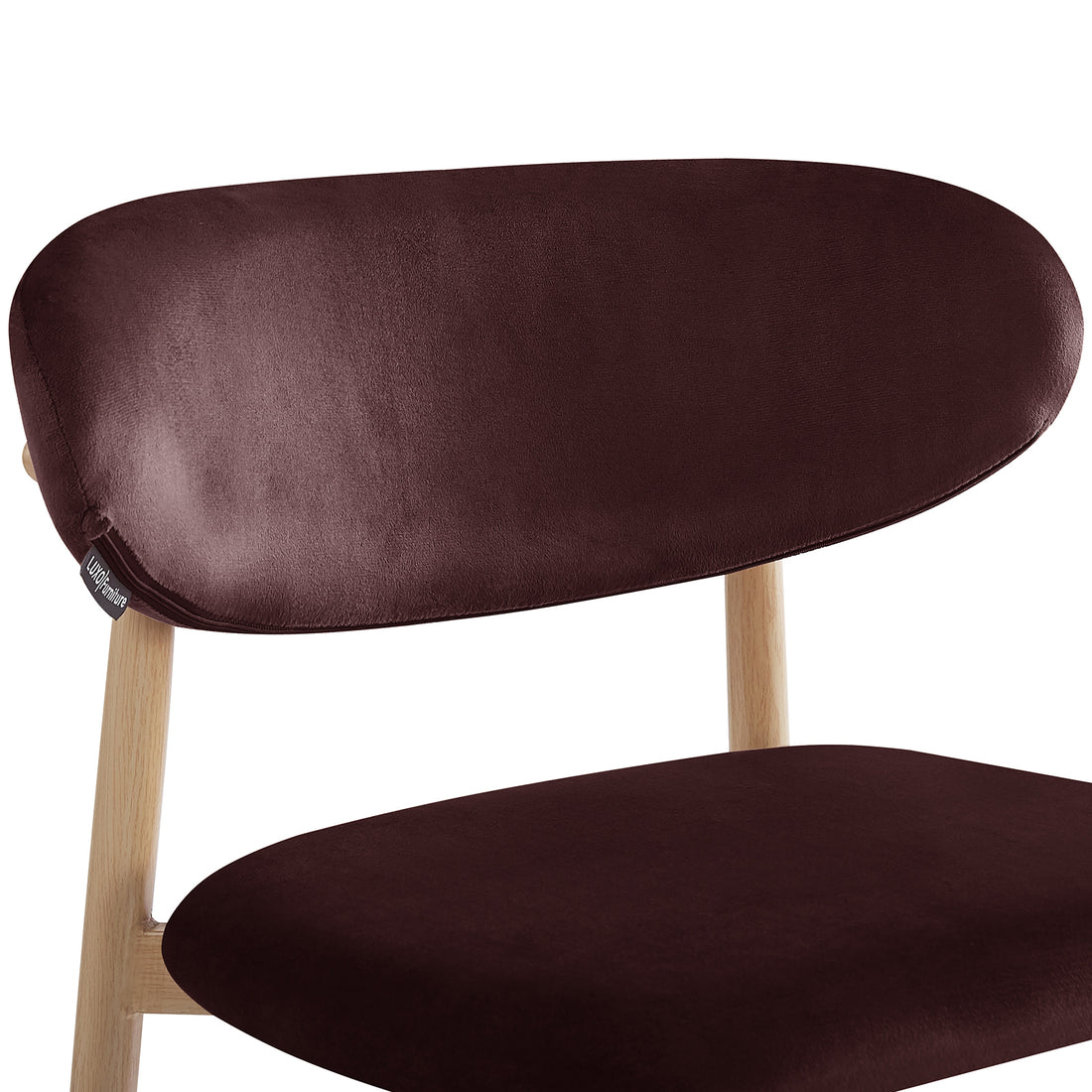 Audrey Fabric Upholstered Barstool Set of 2 features a modern design with plush velvet-style padding in dark plum, light wood frame, and supportive seat, ideal for stylish kitchen seating.