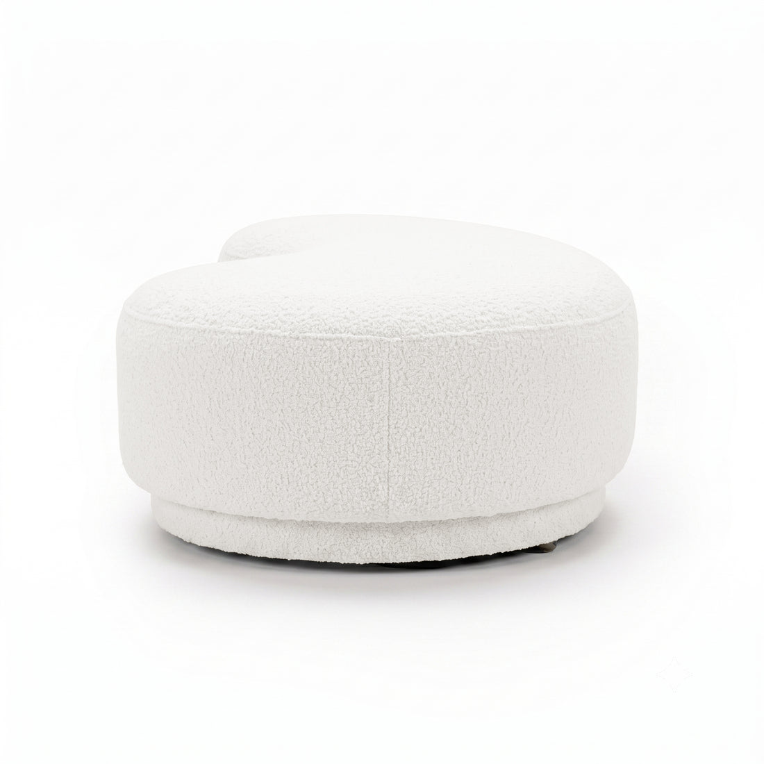 Plush cream white curved bench seat on a white background