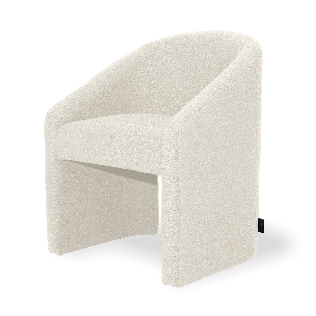 Nuve Bouclé Upholstered Accent Armchair in Cream White, showcasing a modern tub-style design with curved arms and a solid base, enveloped in luxurious off-white bouclé fabric for stylish comfort.