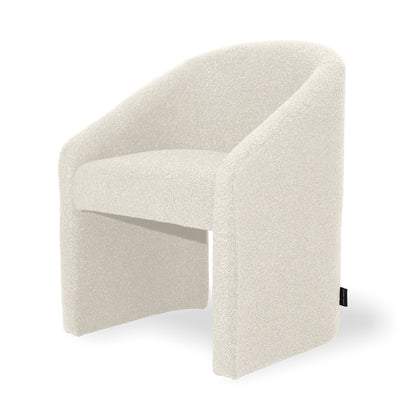 Nuve Bouclé Upholstered Accent Armchair in Cream White, showcasing a modern tub-style design with curved arms and a solid base, enveloped in luxurious off-white bouclé fabric for stylish comfort.