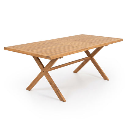 Wooden table with X-shaped legs on a white background