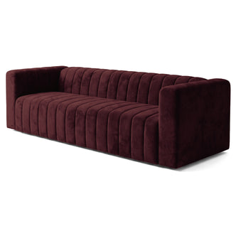 Full Dark Merlot channel-tufted sofa on a white background