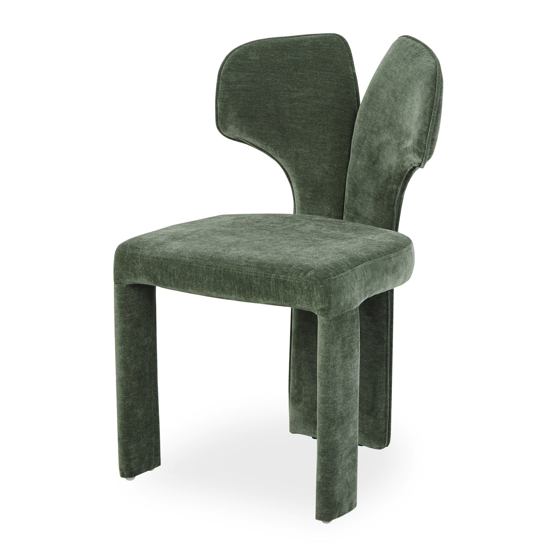 Green upholstered chair on white background, front view