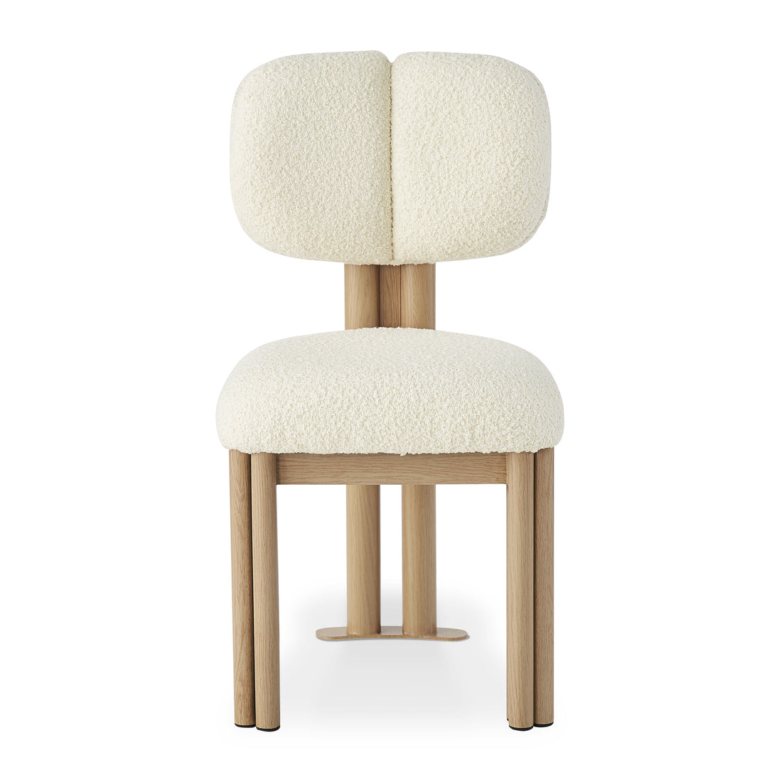 Norii Boucle Fabric Dining Chair in Cream White, featuring a light-wood frame with round legs, and off-white bouclé-textured upholstery on the seat and backrest, exuding modern elegance and comfort.