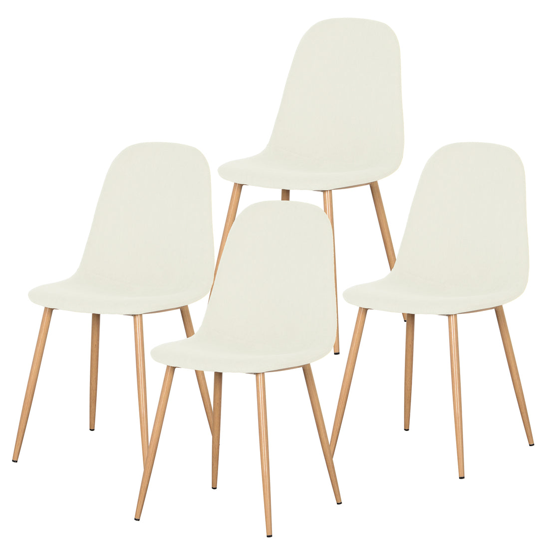 Four modern dining chairs on a white background