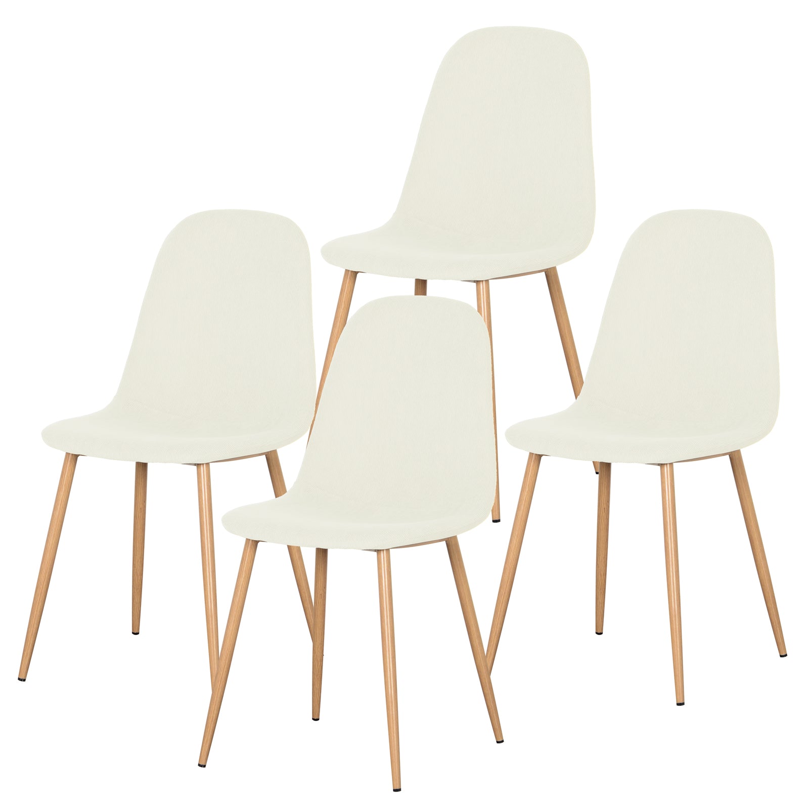 Four modern dining chairs on a white background