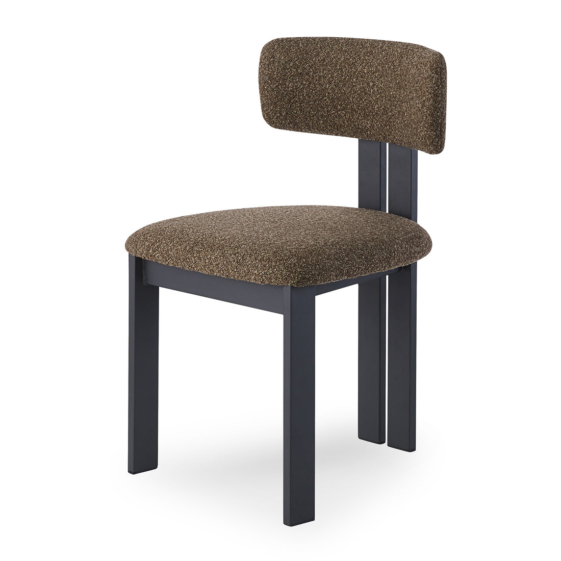 Haleo Curved Boucle Dining Chair Set of 2 in Rust Brown features a modern design with a curved backrest and padded seat, upholstered in textured fabric, supported by matte black legs.