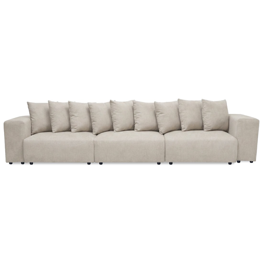 Beige sectional sofa front view on white background