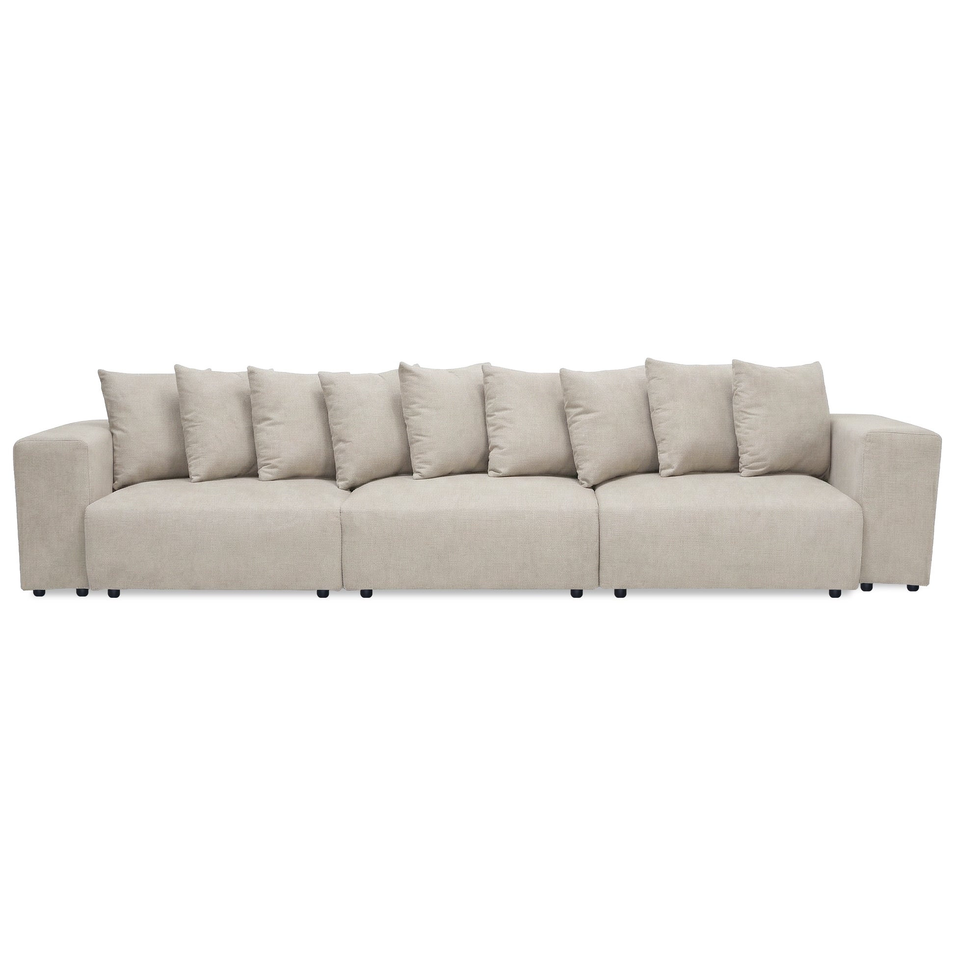 Beige sectional sofa front view on white background