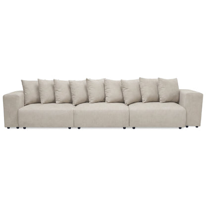 Beige sectional sofa front view on white background