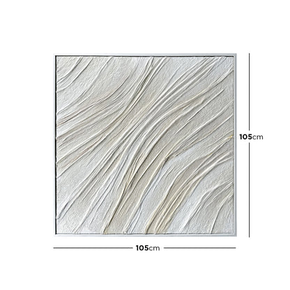 Anya Canvas Wall Art 105 x 105cm in White features a textured off-white surface with wave-like ridges, framed in minimalist white, offering a modern, gallery-inspired focal point for any room.