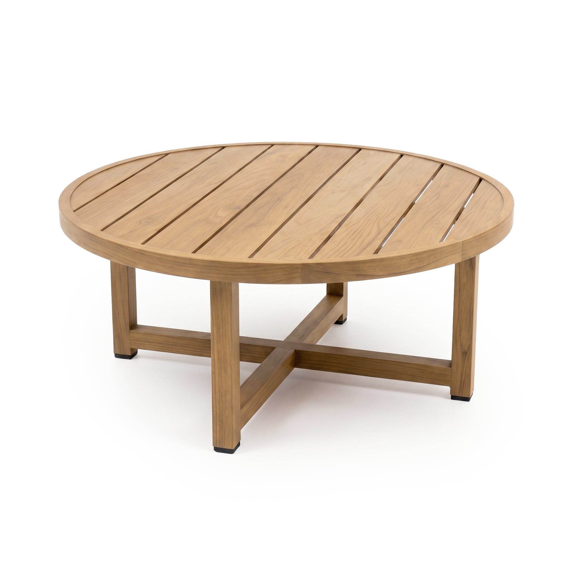 Round wooden coffee table on a white background
