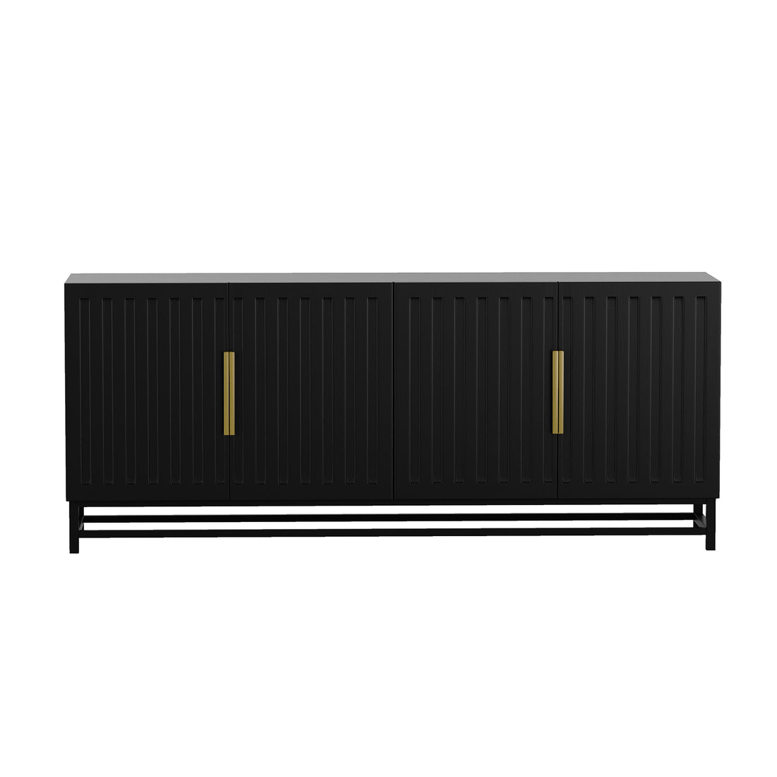 Black sideboard with vertical grooves on white background
