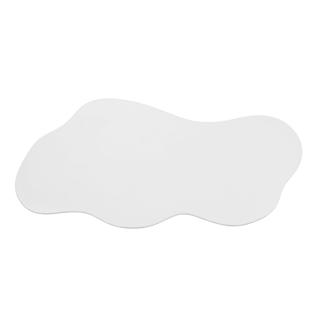 Irregularly shaped flat white item on a white background