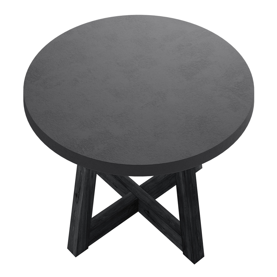 Magnus Hardwood and Concrete Outdoor Dining Table in Grey features a round concrete top with an X-style acacia wood base, ideal for outdoor settings, offering stability and modern elegance.