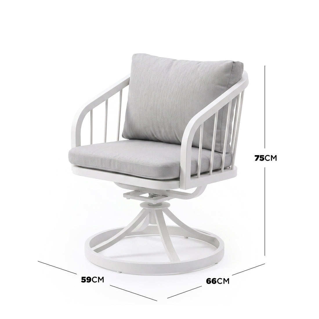 Swivel chair on white background with labeled dimensions