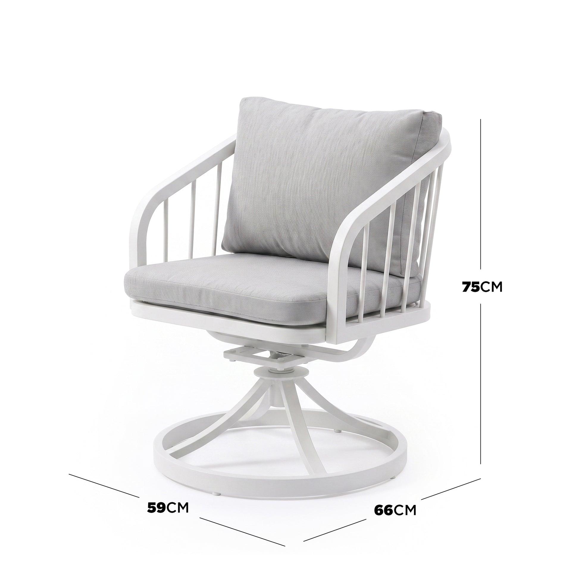 Swivel chair on white background with labeled dimensions