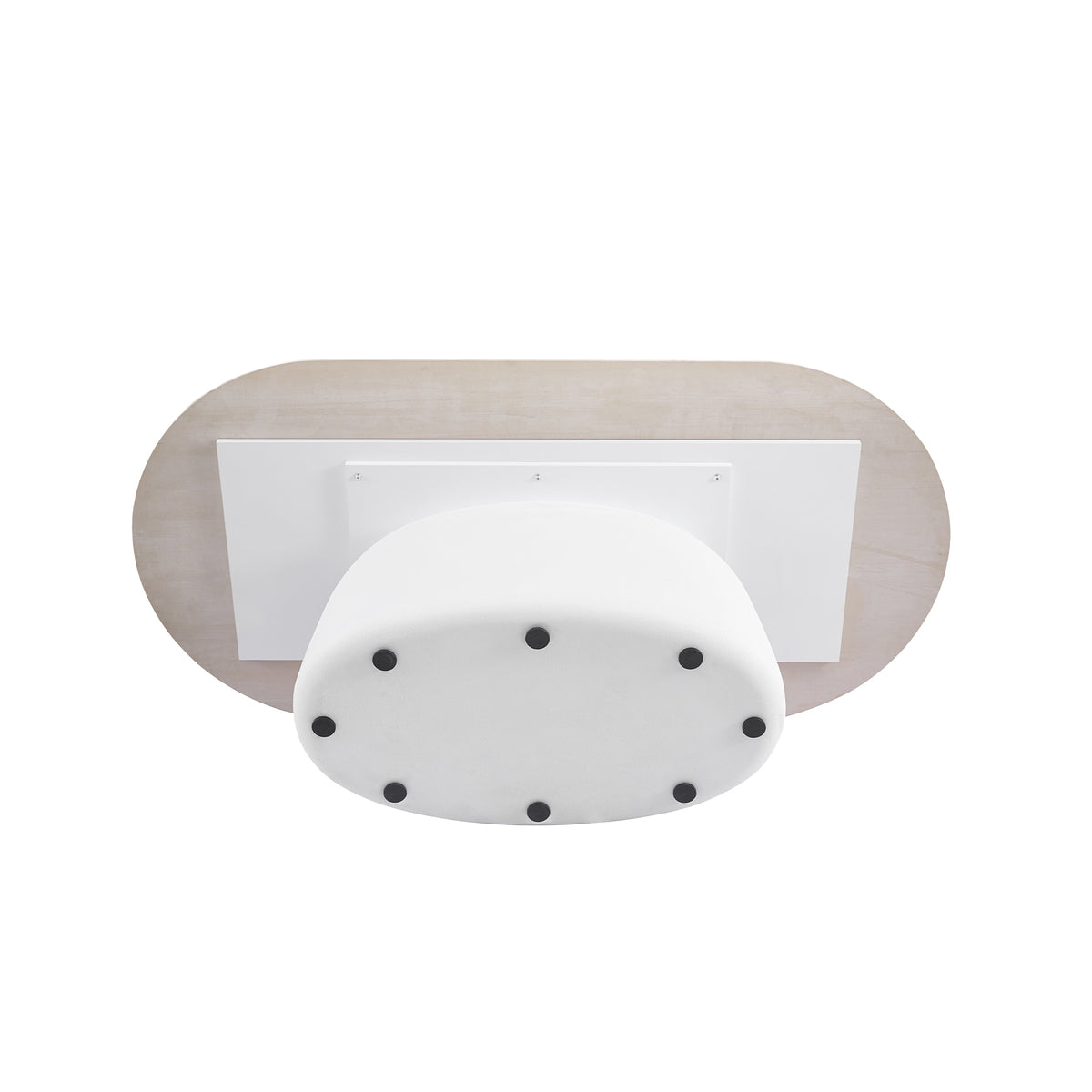 Underside view of a modern table base on a white background