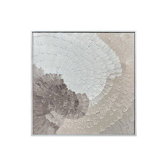 Zendaya Canvas Wall Art 105 x 105cm in White features a textured swirl pattern with thick, palette-knife strokes in neutral tones, framed in minimalist white, adding depth and a modern touch to any room.