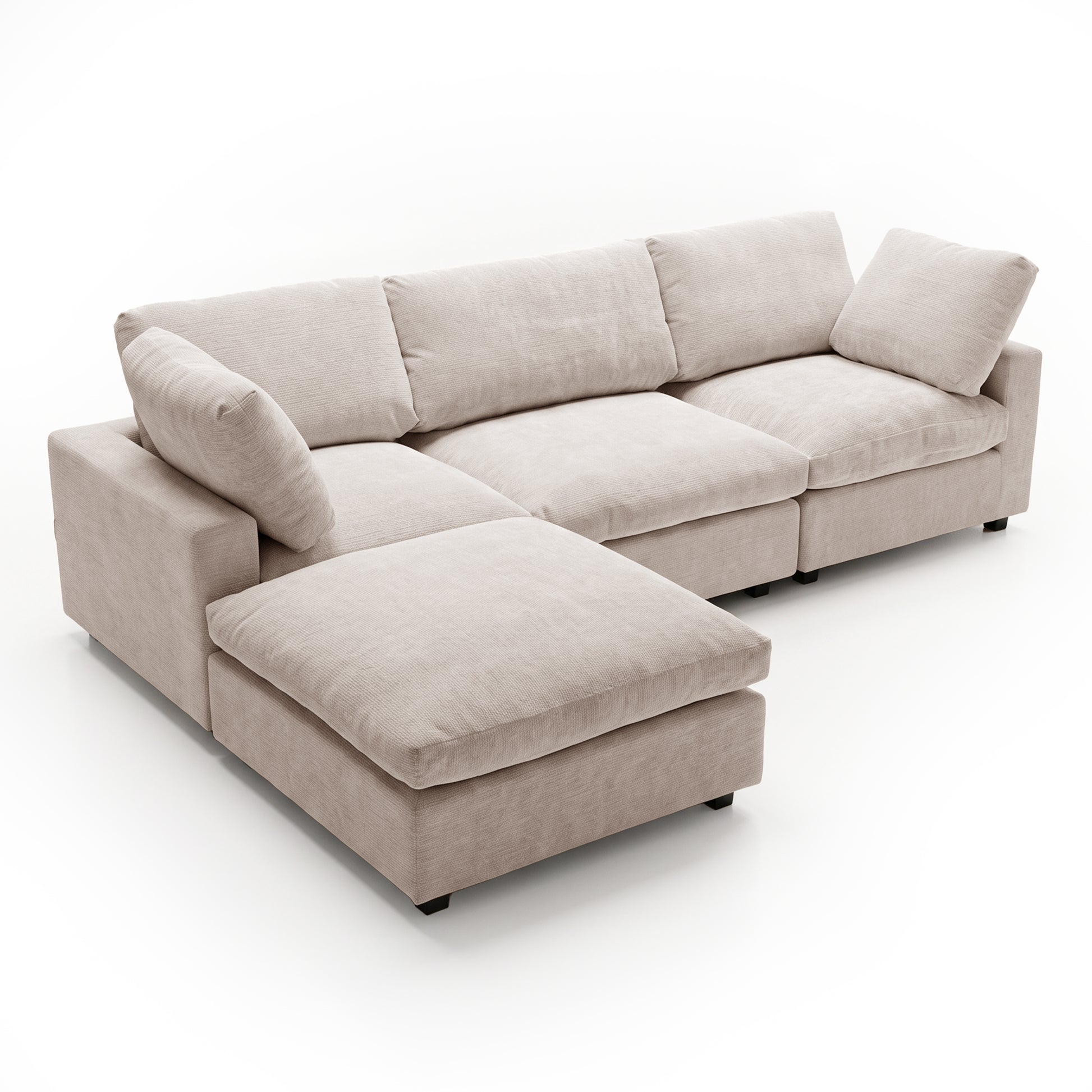 Light beige sectional sofa isolated on white background