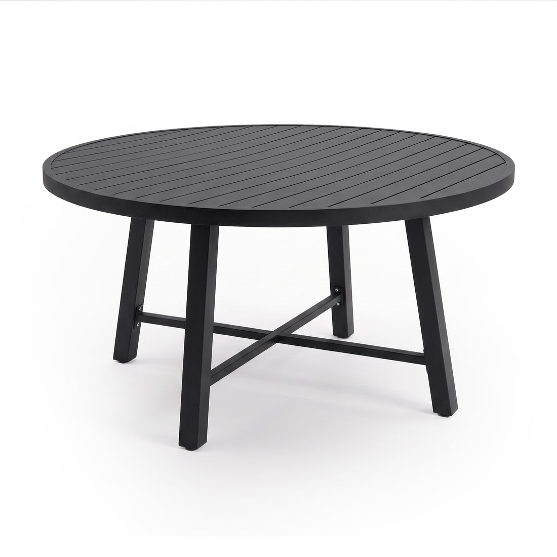 Round black table with slatted top on white background