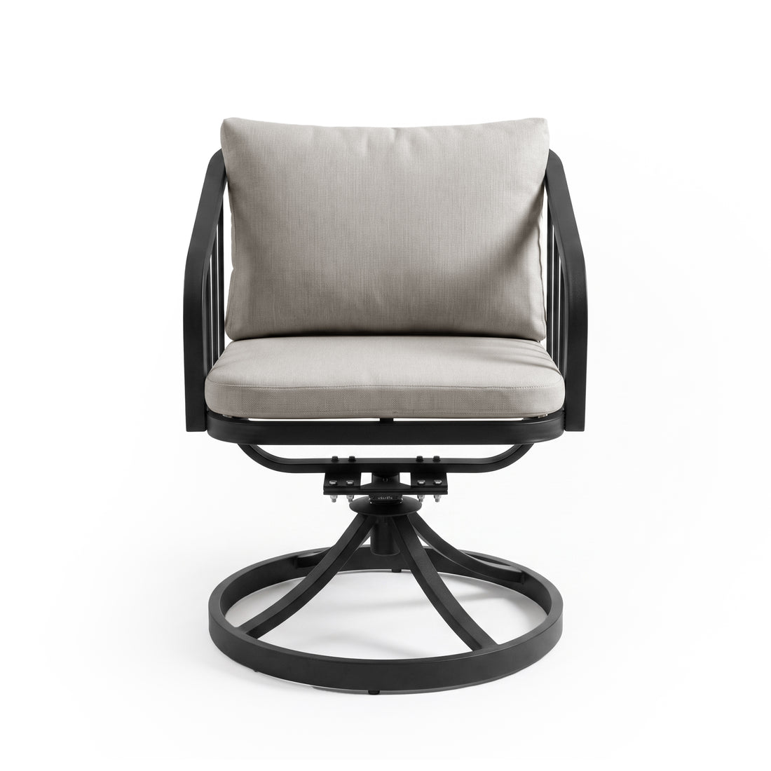 Modern swivel chair with light cushions on white background