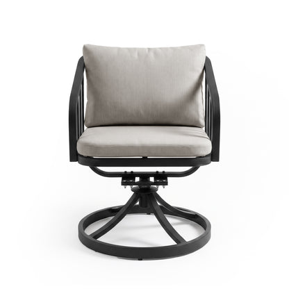 Modern swivel chair with light cushions on white background