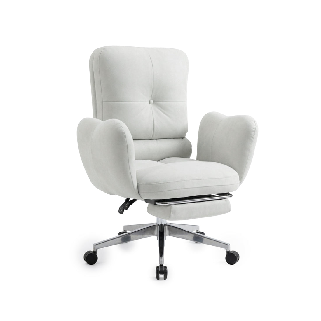Modern light gray cushioned swivel office chair on white background