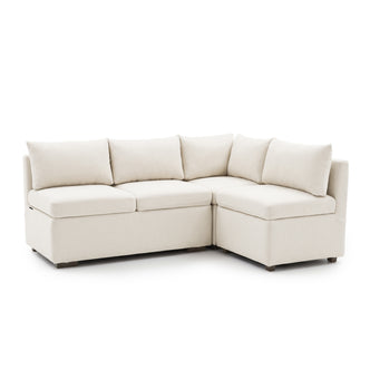Cream textured L-shaped sectional sofa in a three-quarter studio view