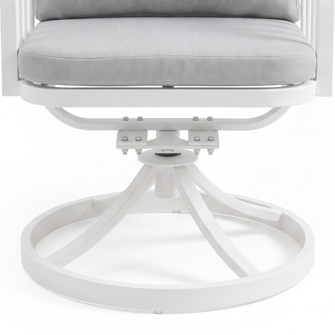 Lower portion of cushioned swivel chair with base on white background
