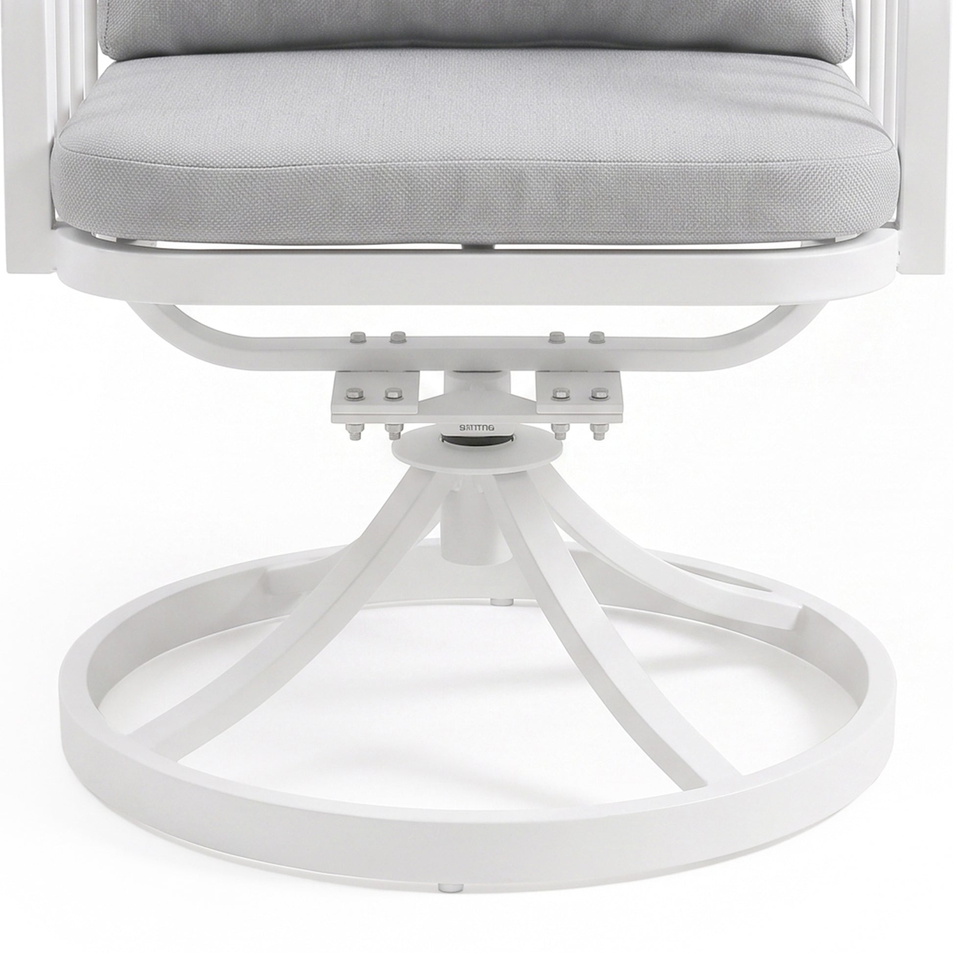 Lower portion of cushioned swivel chair with base on white background