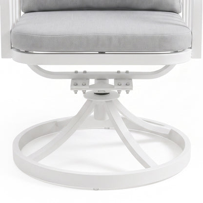 Lower portion of cushioned swivel chair with base on white background