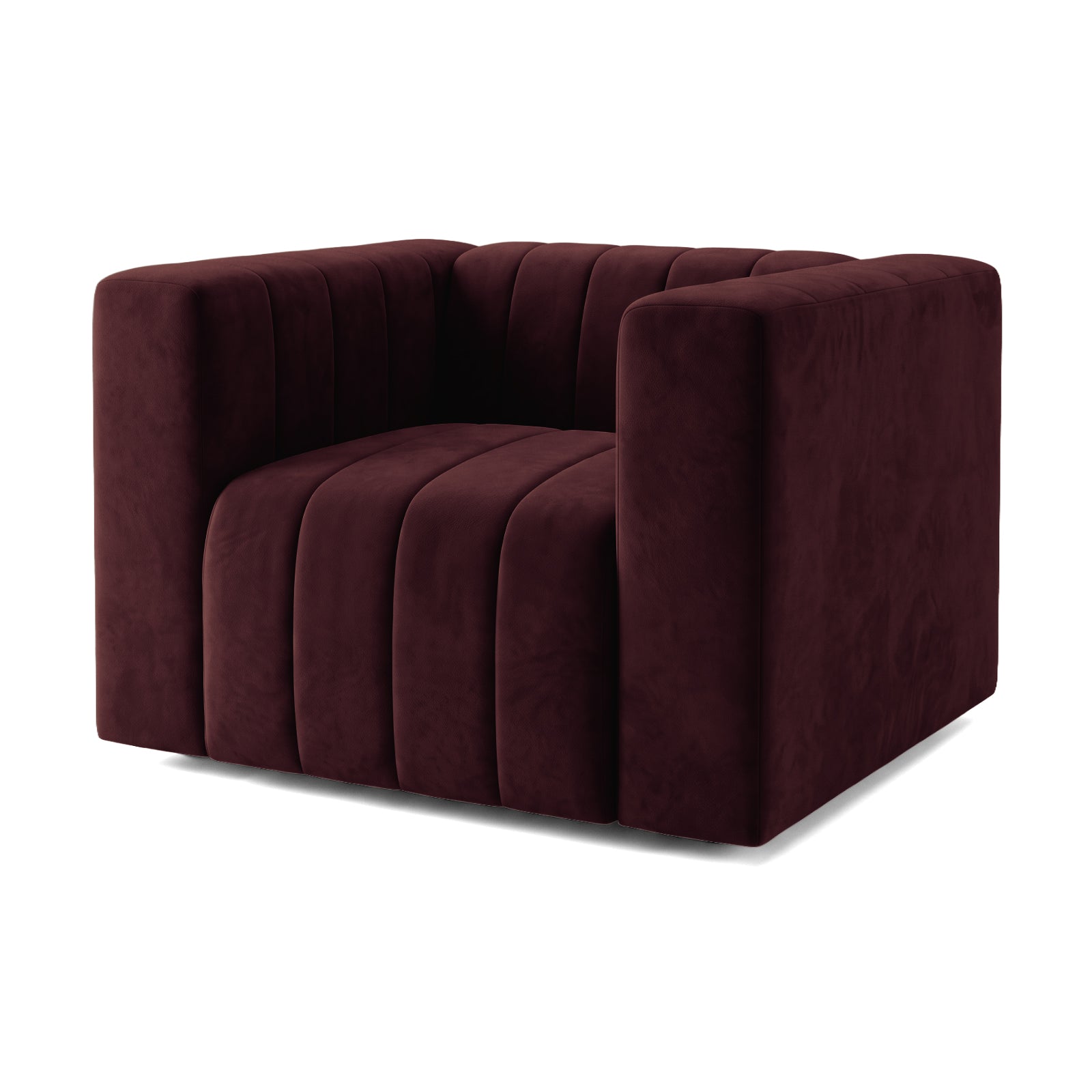Burgundy accent chair on a white background