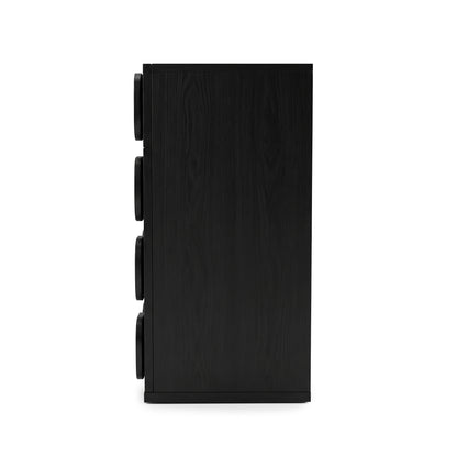 Side view of a black cabinet on a white background